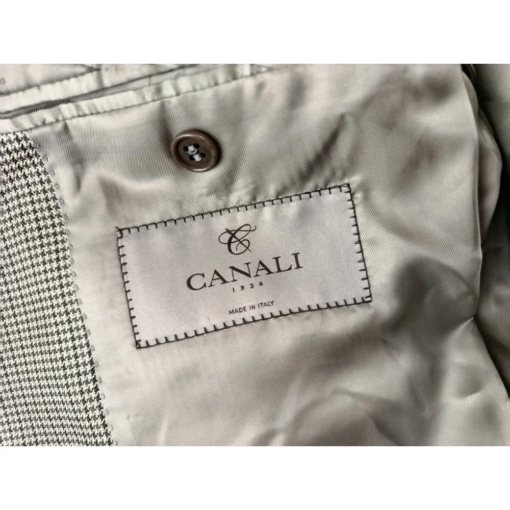Canali 1934 Sport Coat Mens 44 Beige Houndstouth Wool Silk Blazer Jacket Italy